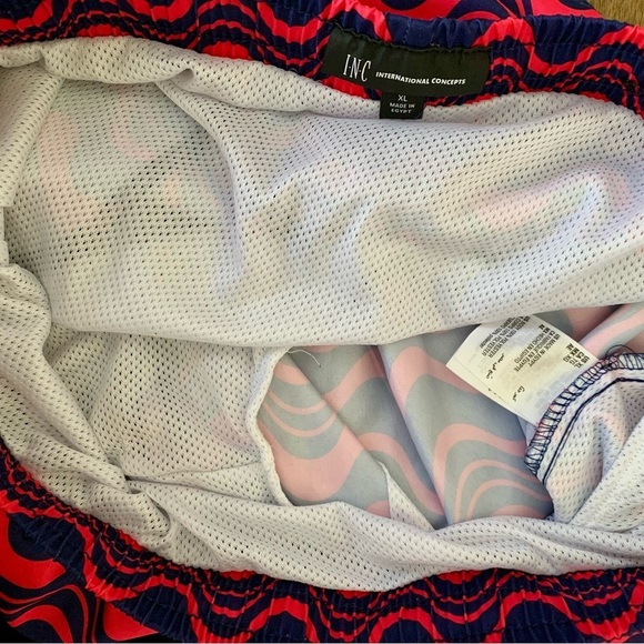 INC Men's Fuschia & navy blue mesh Wave pattern Swim Shorts board shorts size XL - Picture 7 of 7